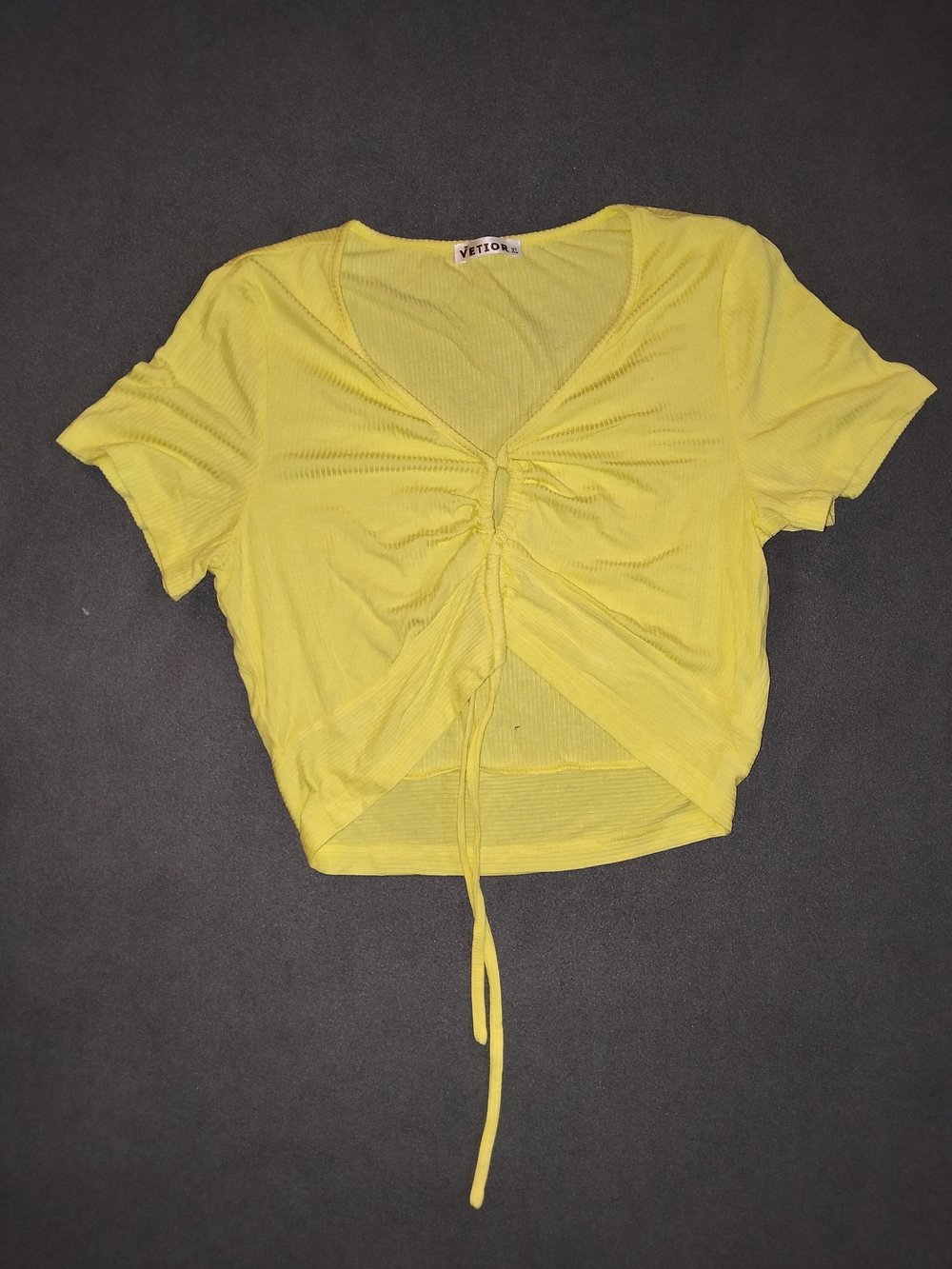 Veto Yellow Ruched Drawstring Crop Top
